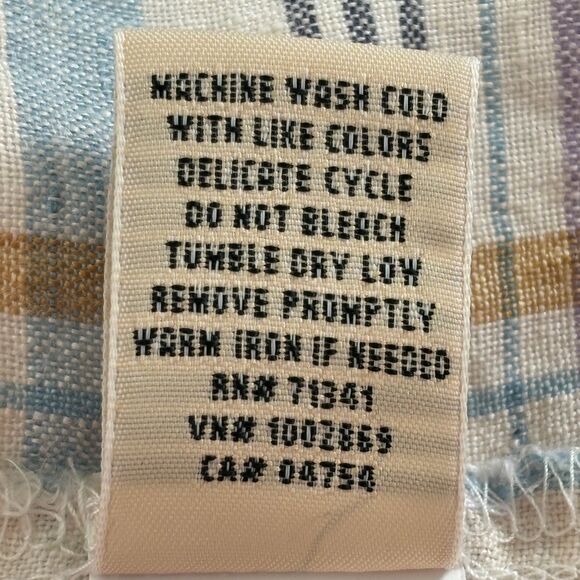 LL Bean Womens Linen Button Up X Large Plaid Short Sleeve Pastel Casual Coastal - Picture 4 of 6